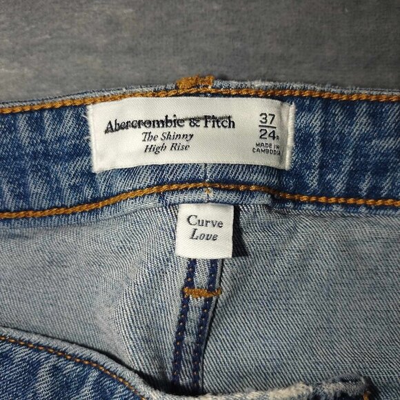 Abercrombie & Fitch The Skinny High Rise Curve Love jeans 37/24 blue ripped knee - Picture 2 of 11